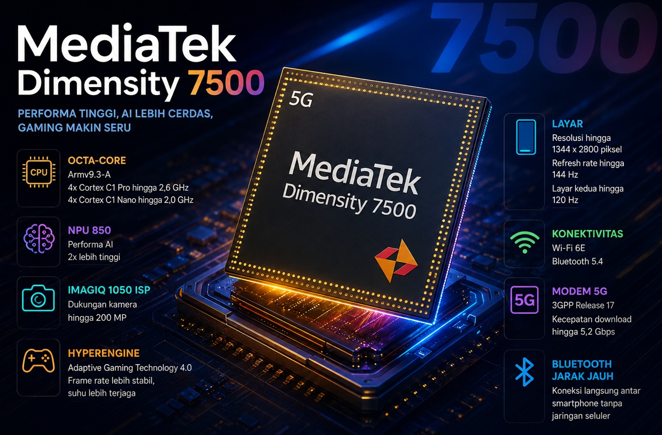 MediaTek Dimensity 7500 Resmi Meluncur, Fokus pada AI dan Gaming